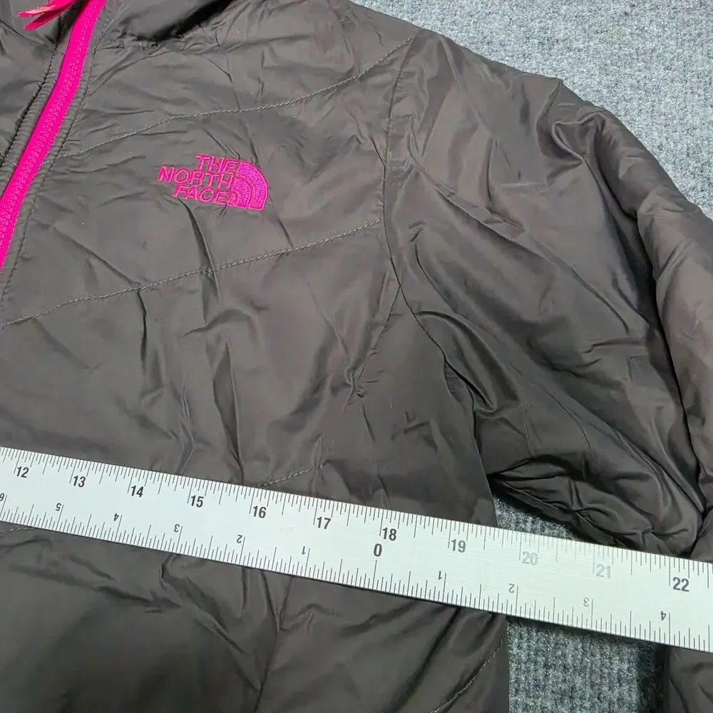 The North Face Girls XL Reversible Fleece Lined Hooded Jacket Pink Charcoal